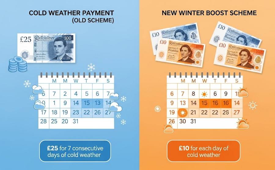 DWP Plans £10-a-Day Winter Boost to Replace Cold Weather Payments—Here’s What’s Changing 2 Cold Weather Payment vs. New Winter Boost Scheme